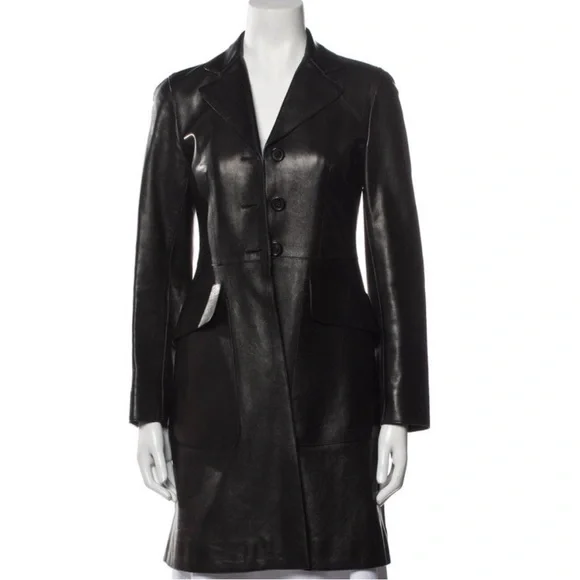 Prada Leather Trench Coat, size US2, IT38. - Picture 1 of 3